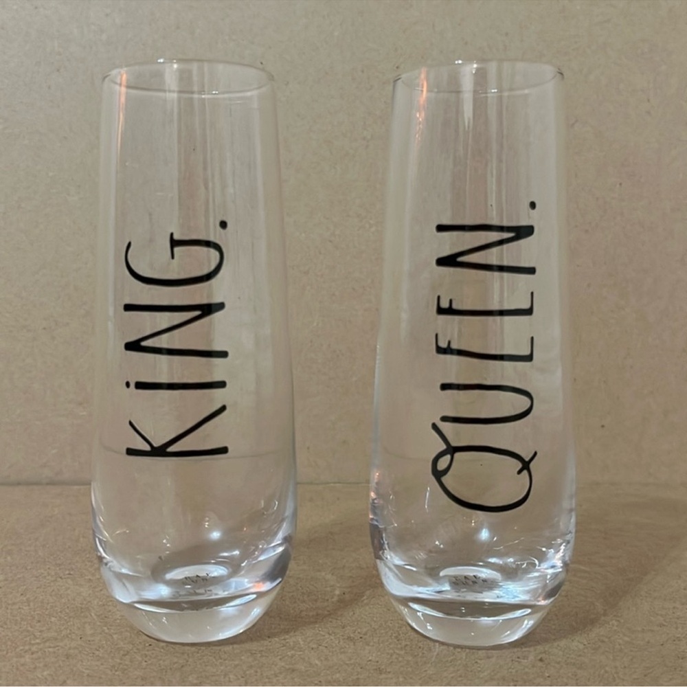 Rae Dunn CLEAR Queen & King Stemless Flutes.